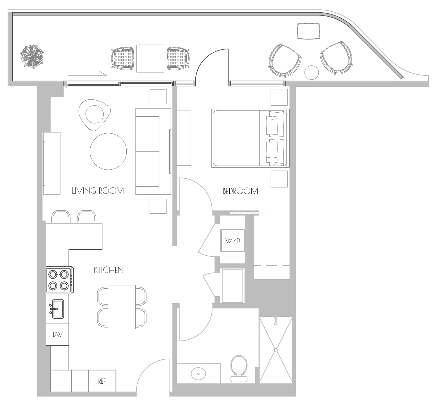 1 bedroom floor plan PH-A2
